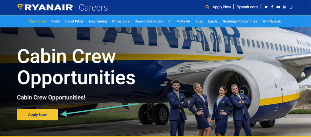 Ryanair's Cabin Crew Careers page.