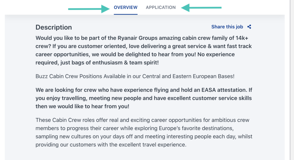 Ryanair Cabin Crew job overview.