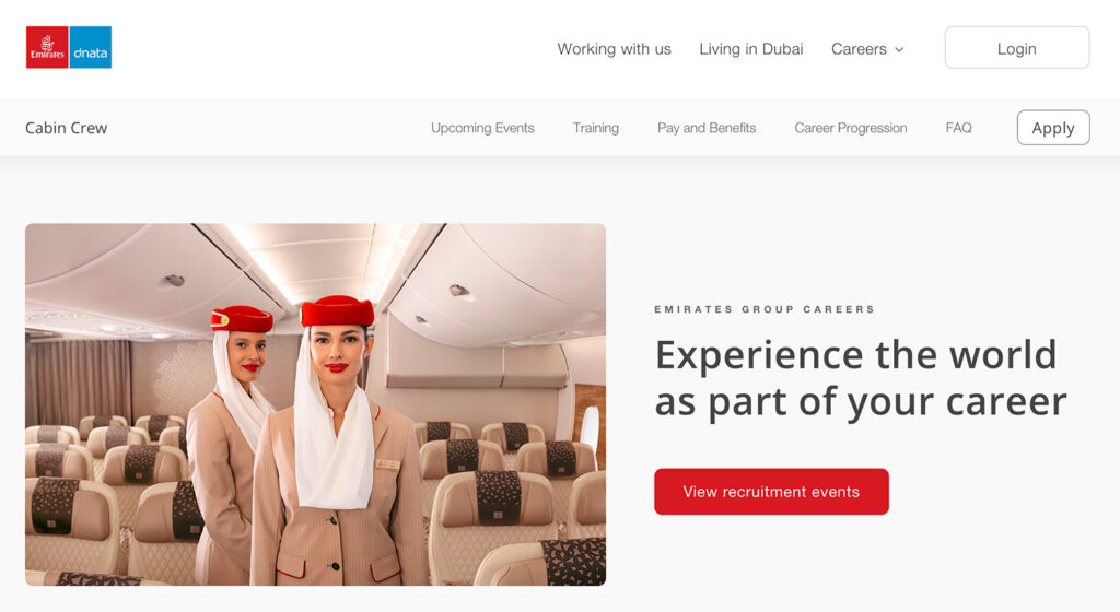 Emirates Cabin Crew Career Page.