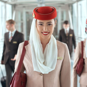 Emirates males and females Cabin Crew members.
