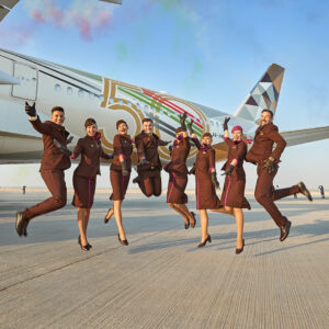 Etihad Airways male and female Cabin Crew members.