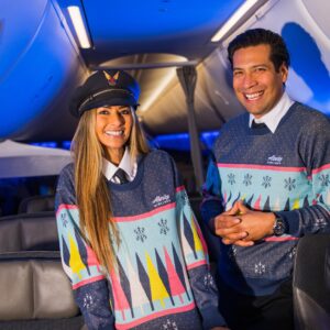 Alaska Airlines male and female Cabin Crew.
