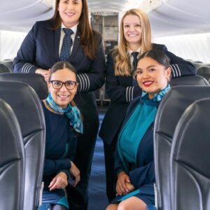 WestJet female Pilots and Flight Attendats.