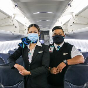 WestJet male and female Flight Attendants.