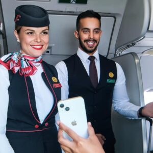 Flynas female and male Flight Attendants.