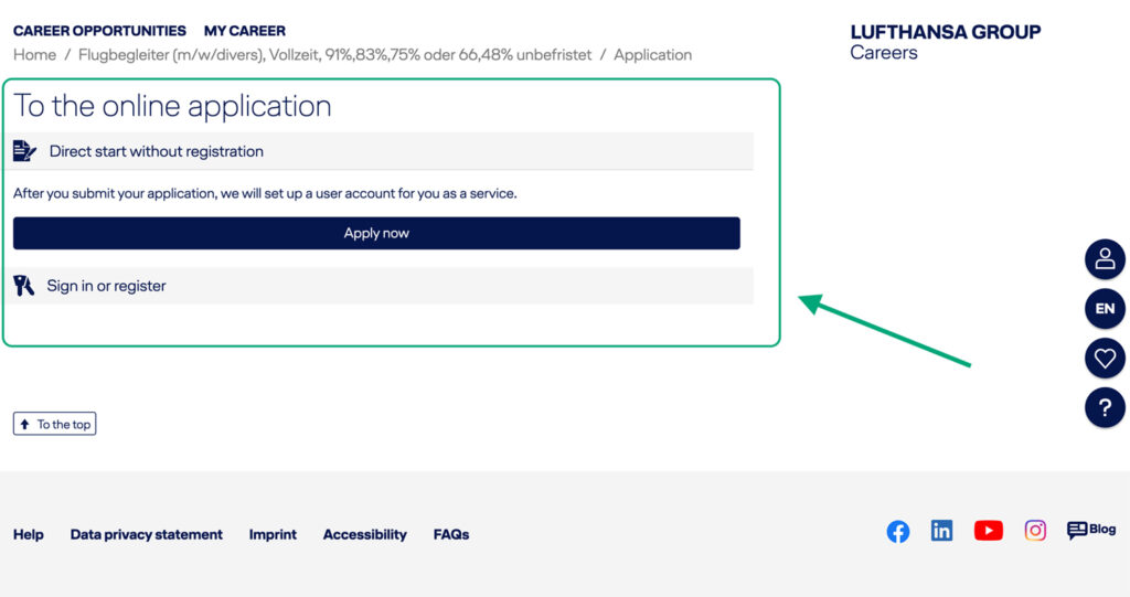 Lufthansa's Cabin Crew online application.