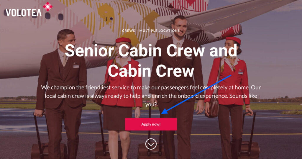 Volota's Cabin Crew job offer.