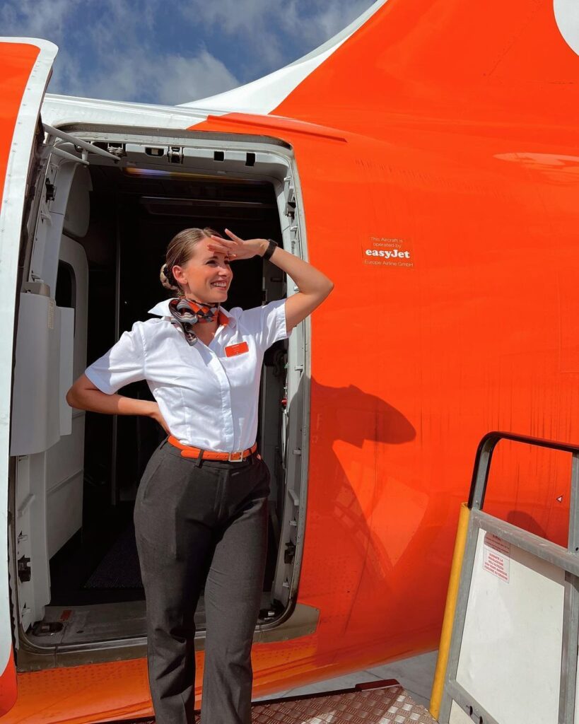 easyJet female cabin crew on stairs