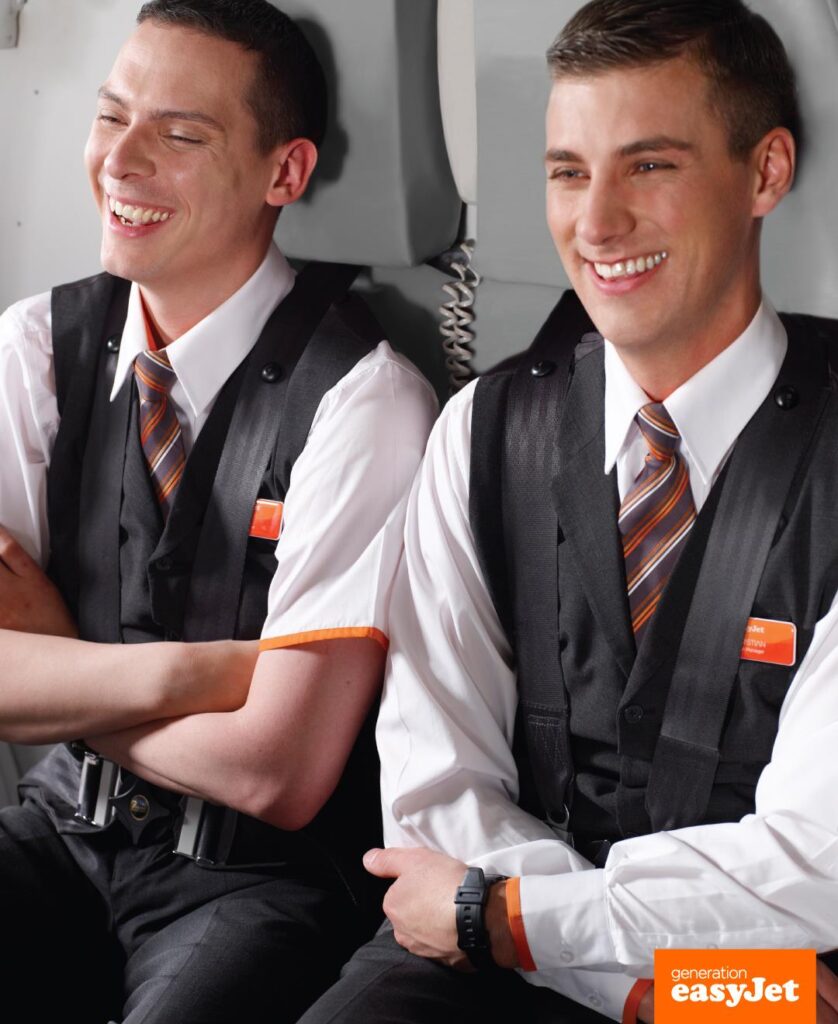 easyJet male cabin crew members jumpseat