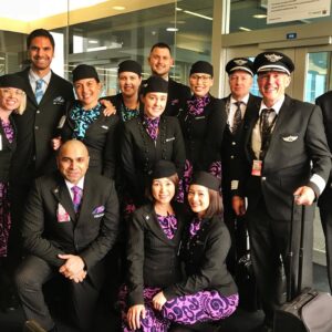 Air New Zealand Flight Attendants with Pilots.