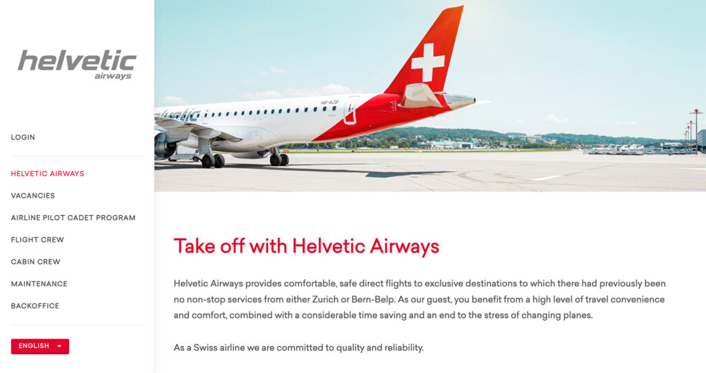 Helvetic Airways Career Page.