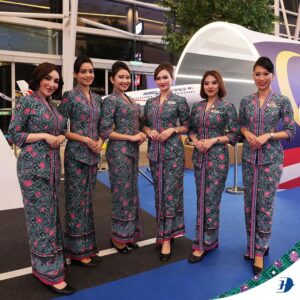 Malaysia Airlines female Cabin Crew at airport.