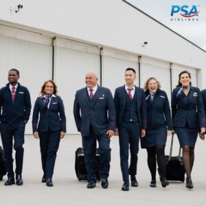 PSA Airlines male and female Flight Attendants.