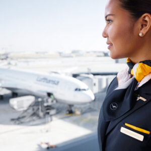 Lufthansa female Cabin Crew at the airport.
