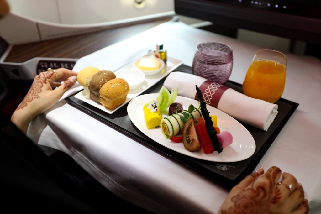 Qatar Airways inflight dining.